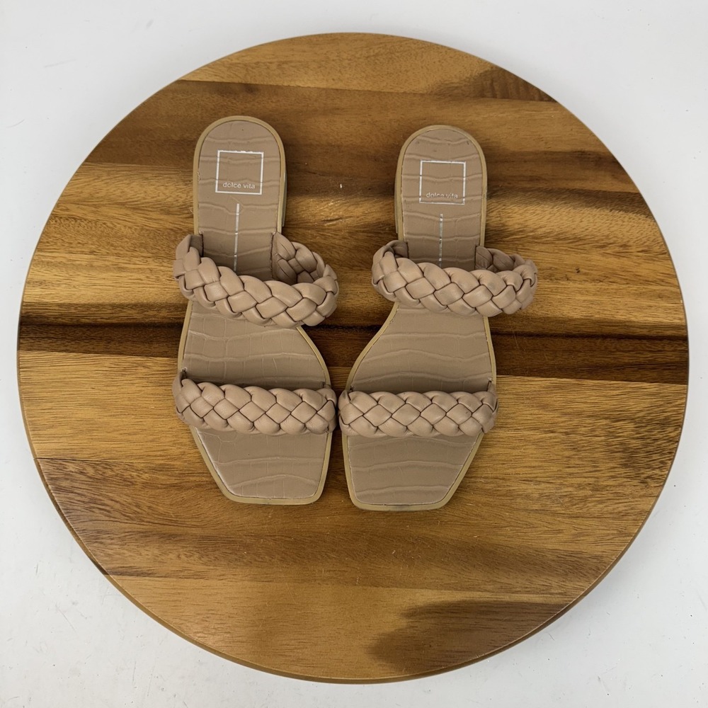 Womens Dolce Vita Beige‎ Faux Snakeskin Double Strap Braided Slides Size 9 M GUC